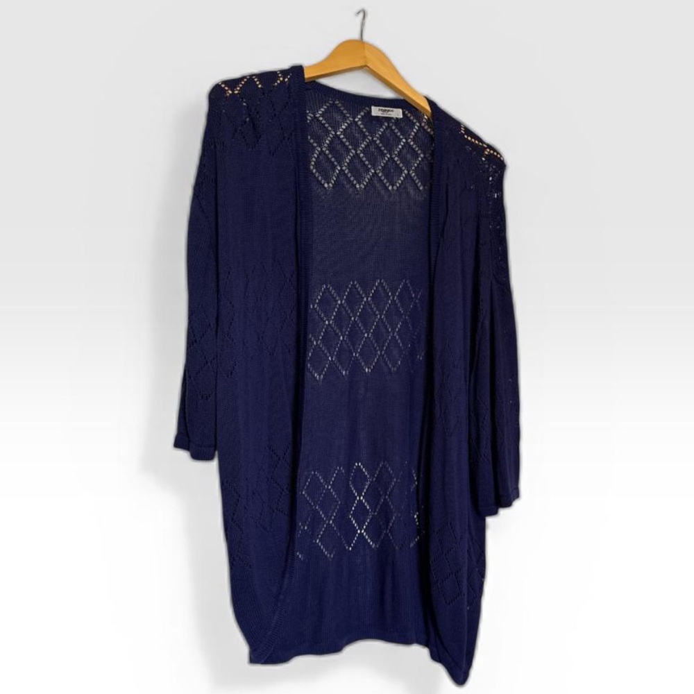 Zeagoo Navy Blue Pointelle Knit Open Front Cardigan - Size L - Picture 3 of 5